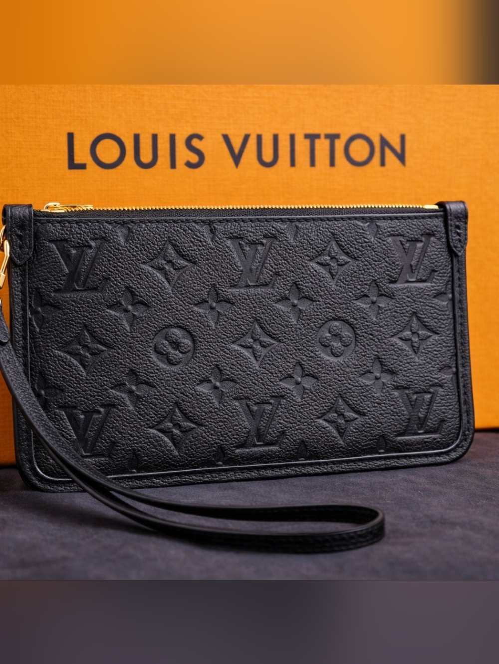 Louis Vuitton Black Monogram Embossed Leather Wristlet - Picture 2 of 3